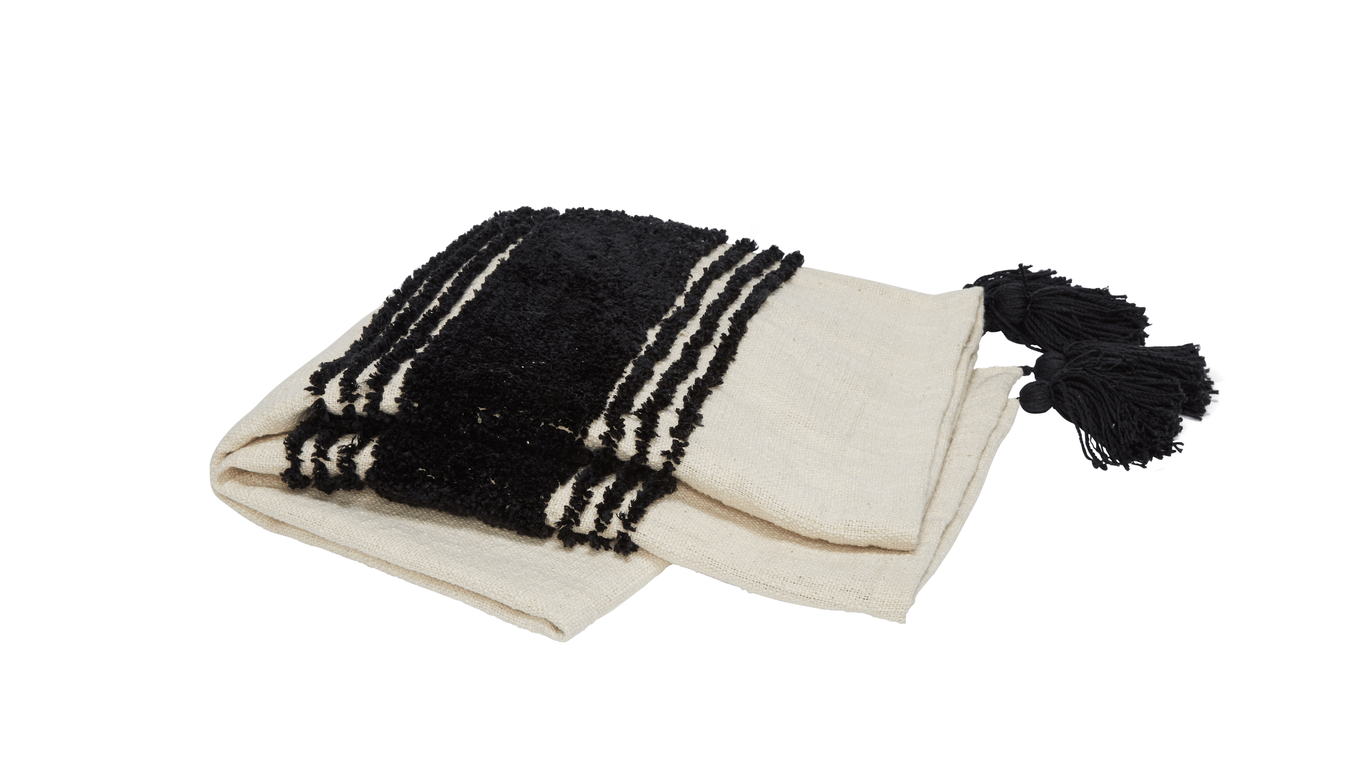 tufted slub black and white throw