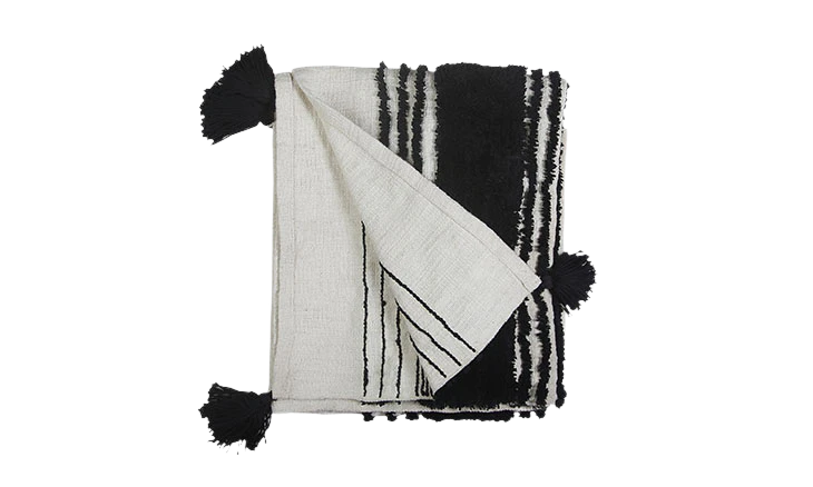 tufted slub black and white throw