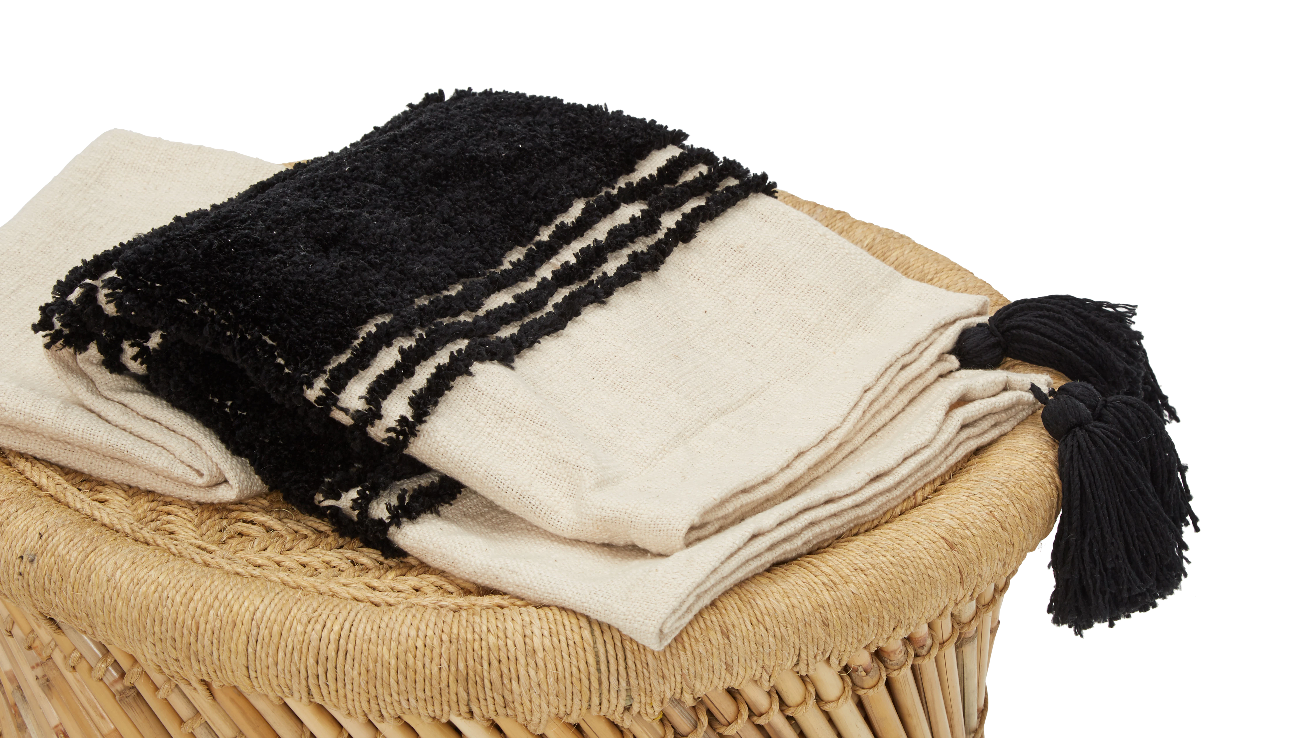 tufted slub black and white throw