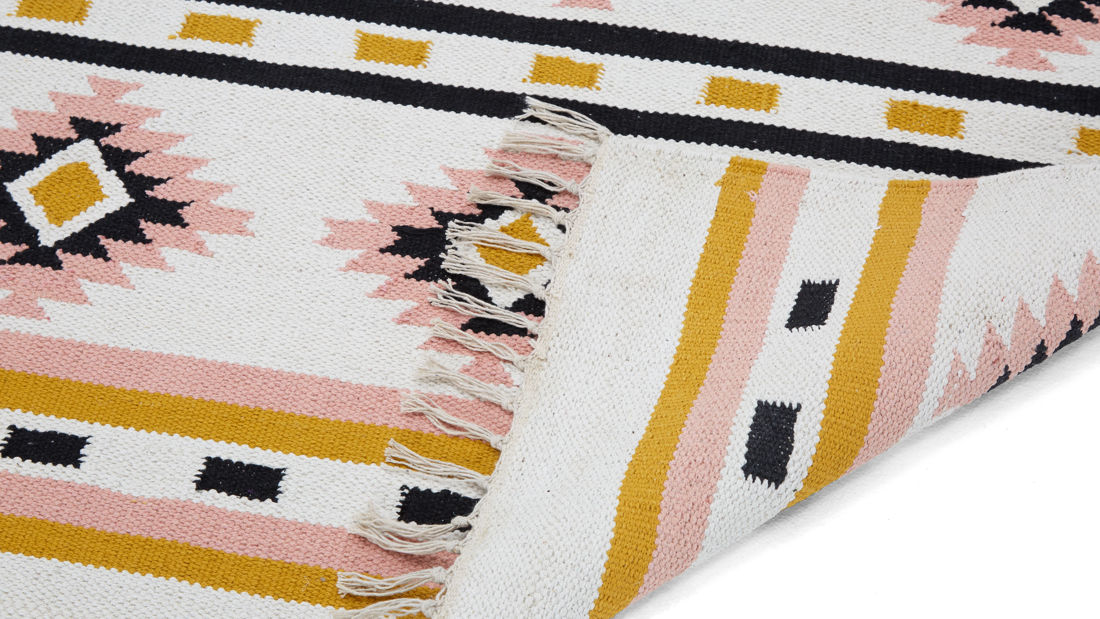 kilim black and pink rug