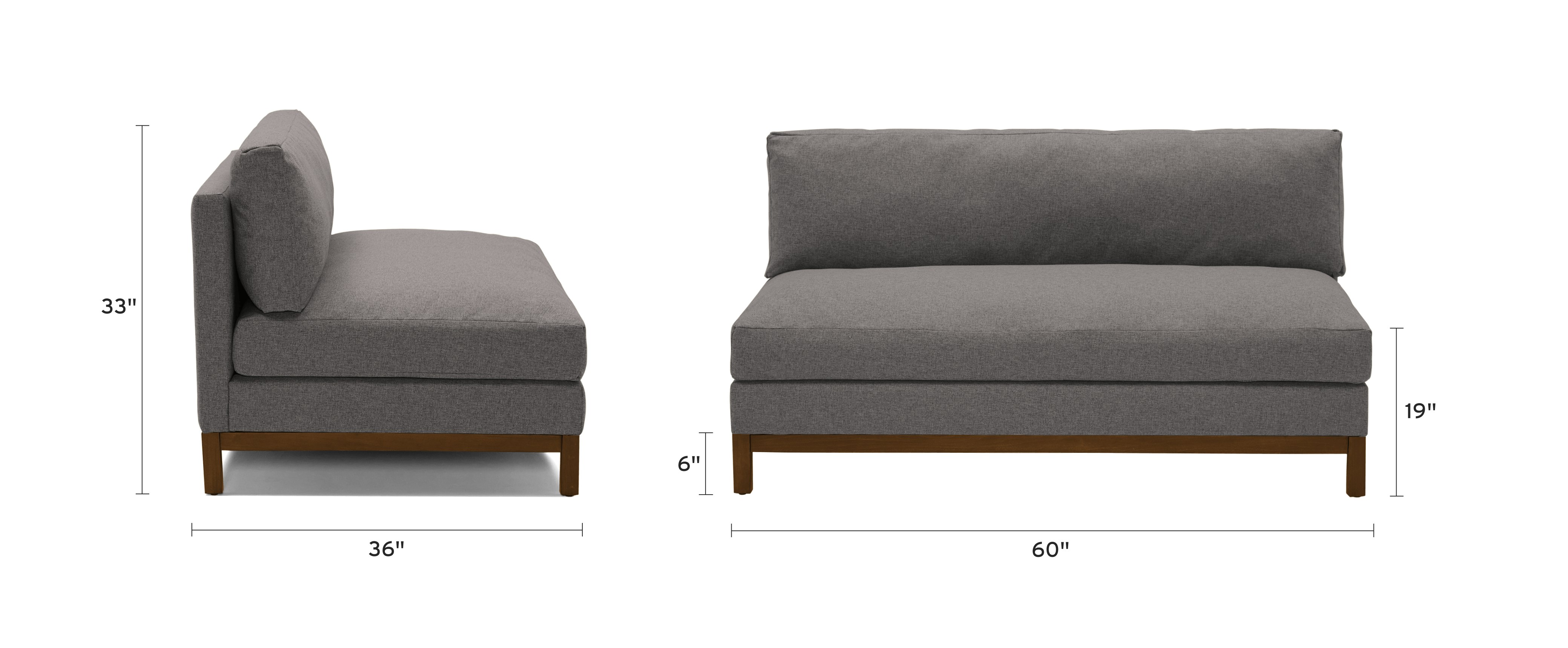 arwen armless sofa dimensional image