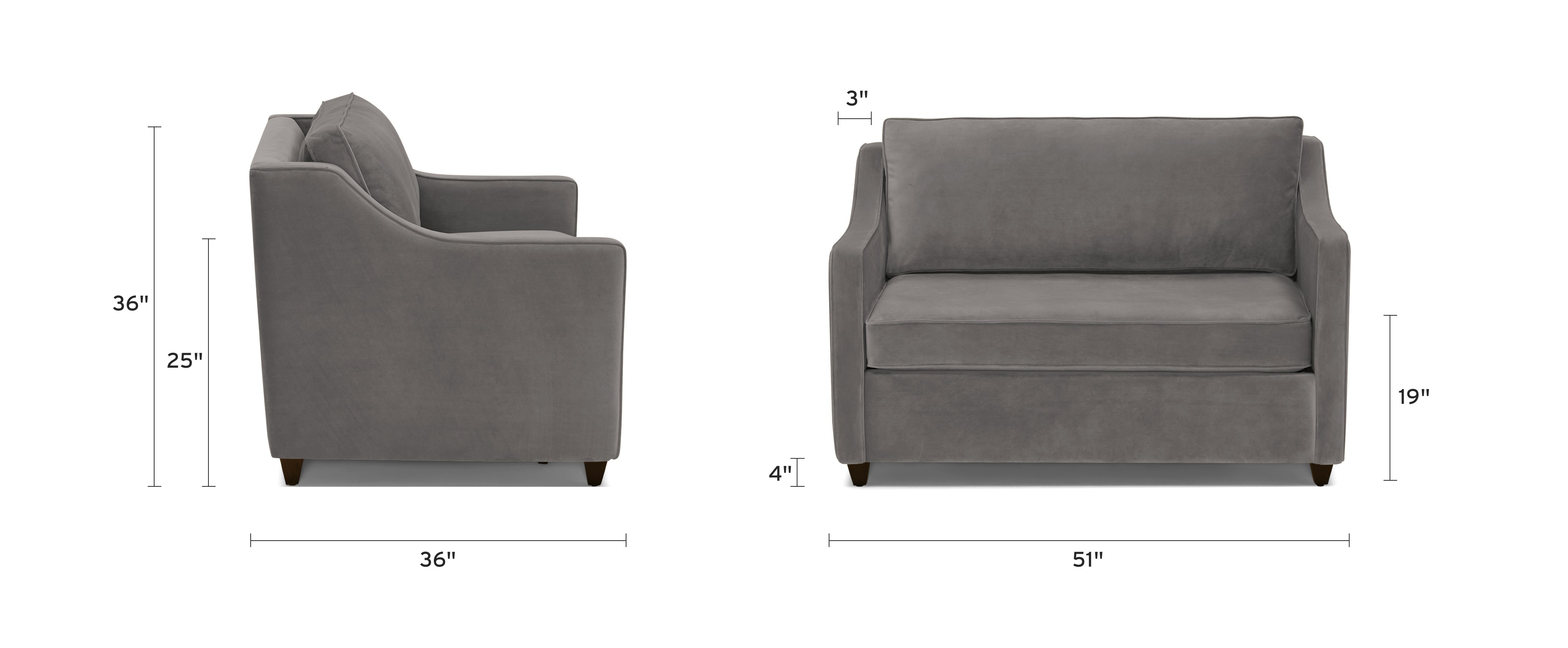 brooks twin sleeper sofa dimensional image