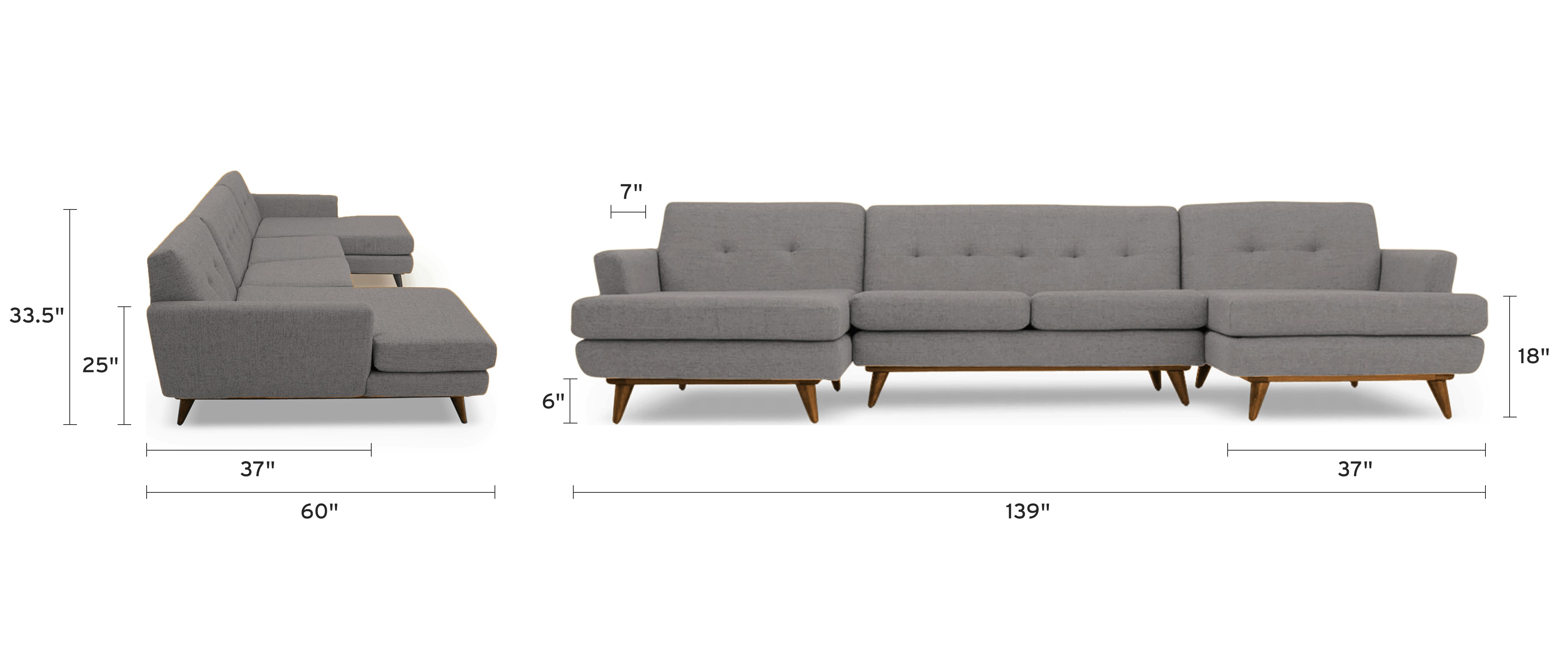 Hughes UChaise Sectional (3 piece) Joybird