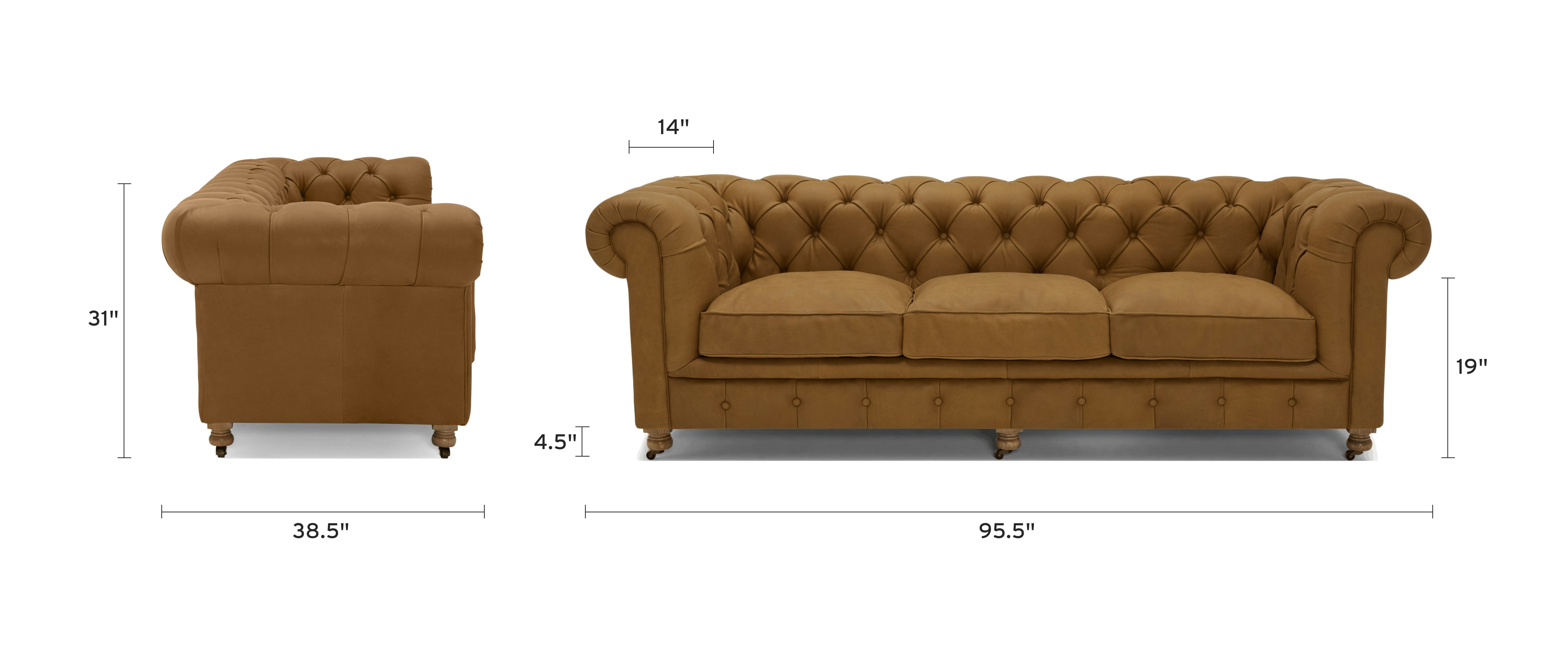 liam leather sofa dimensional image