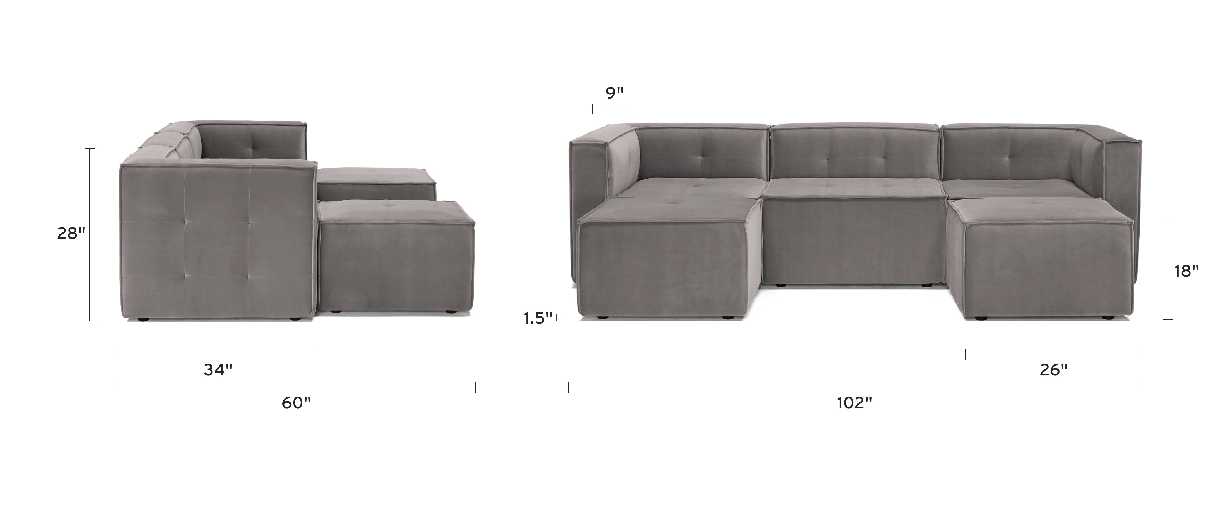 matias modular chaise sectional dimensional image