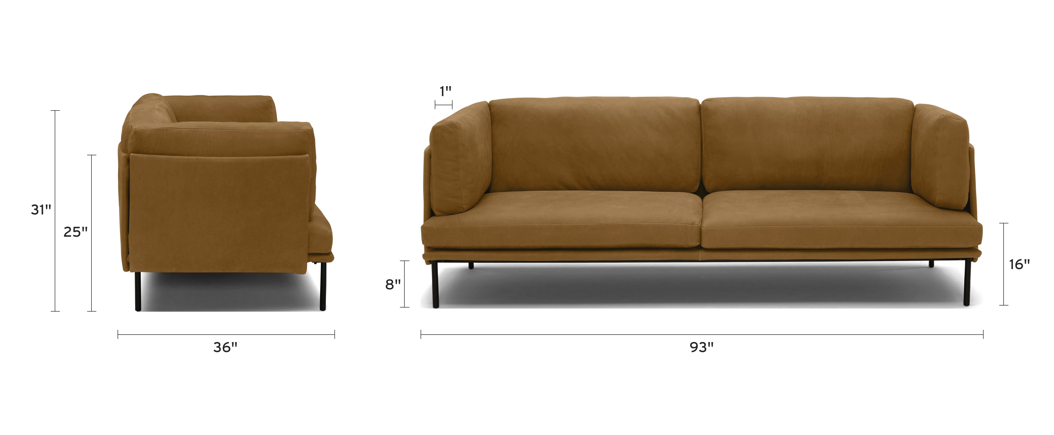 ryker leather sofa dimensional image