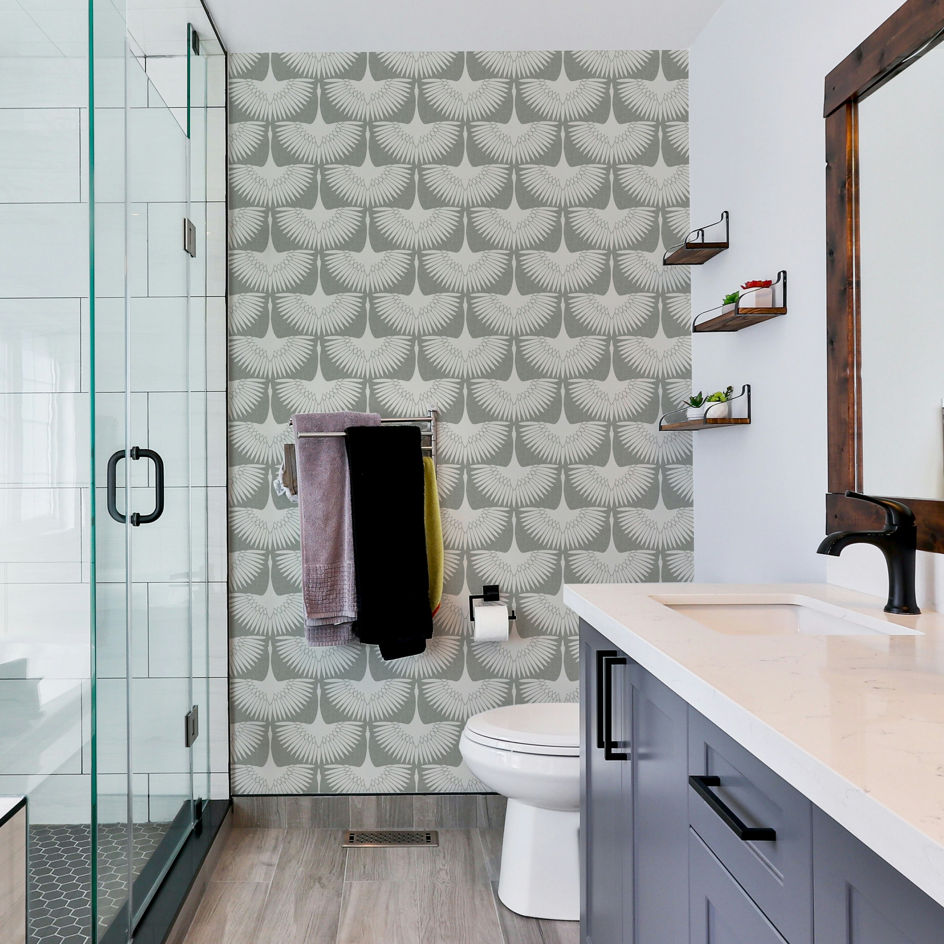 FeatherFlock Chalk Tempaper GenevieveGorder bathroom wall