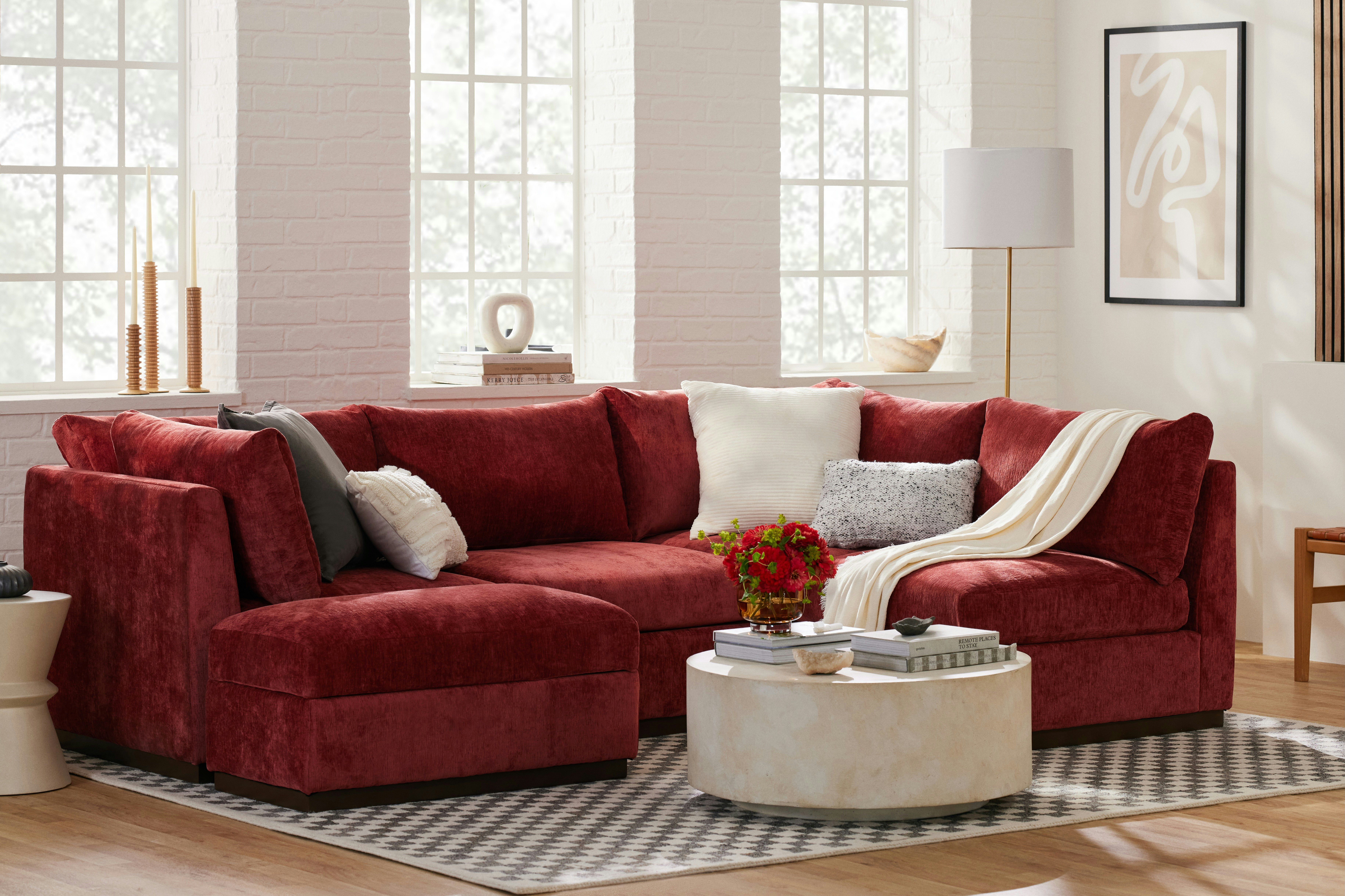 Holt Petite Modular Sofa Storage Sectional Crave Berry Hibiscus