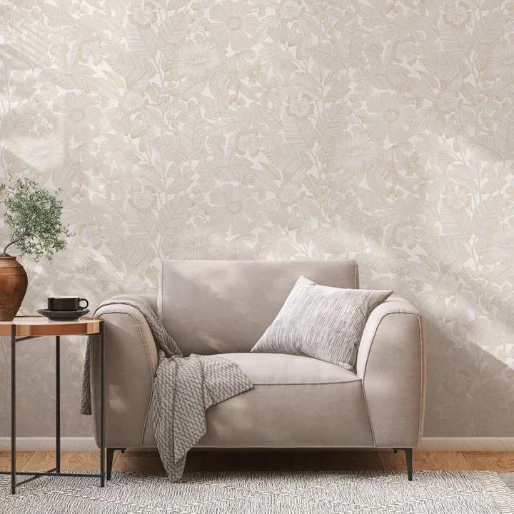 Pearlescent Floral Wallpaper Cream