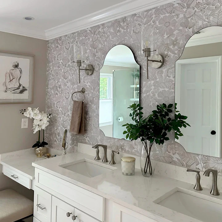 Pearlescent Floral Wallpaper Cream