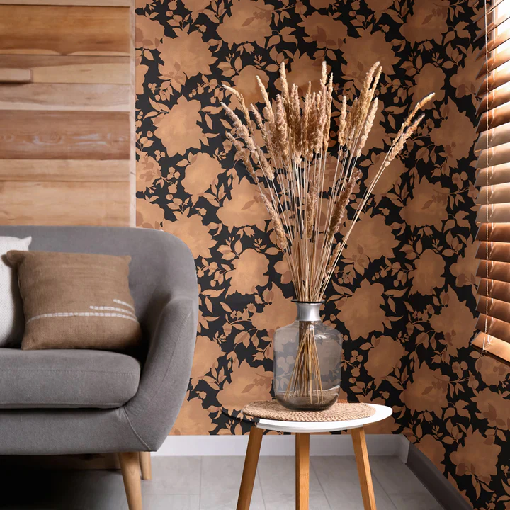 brushed copper and black silhouette peel stick wallpaper couch aeb306d2 0fb2 4dcf be23 64d42064fbbb 720x
