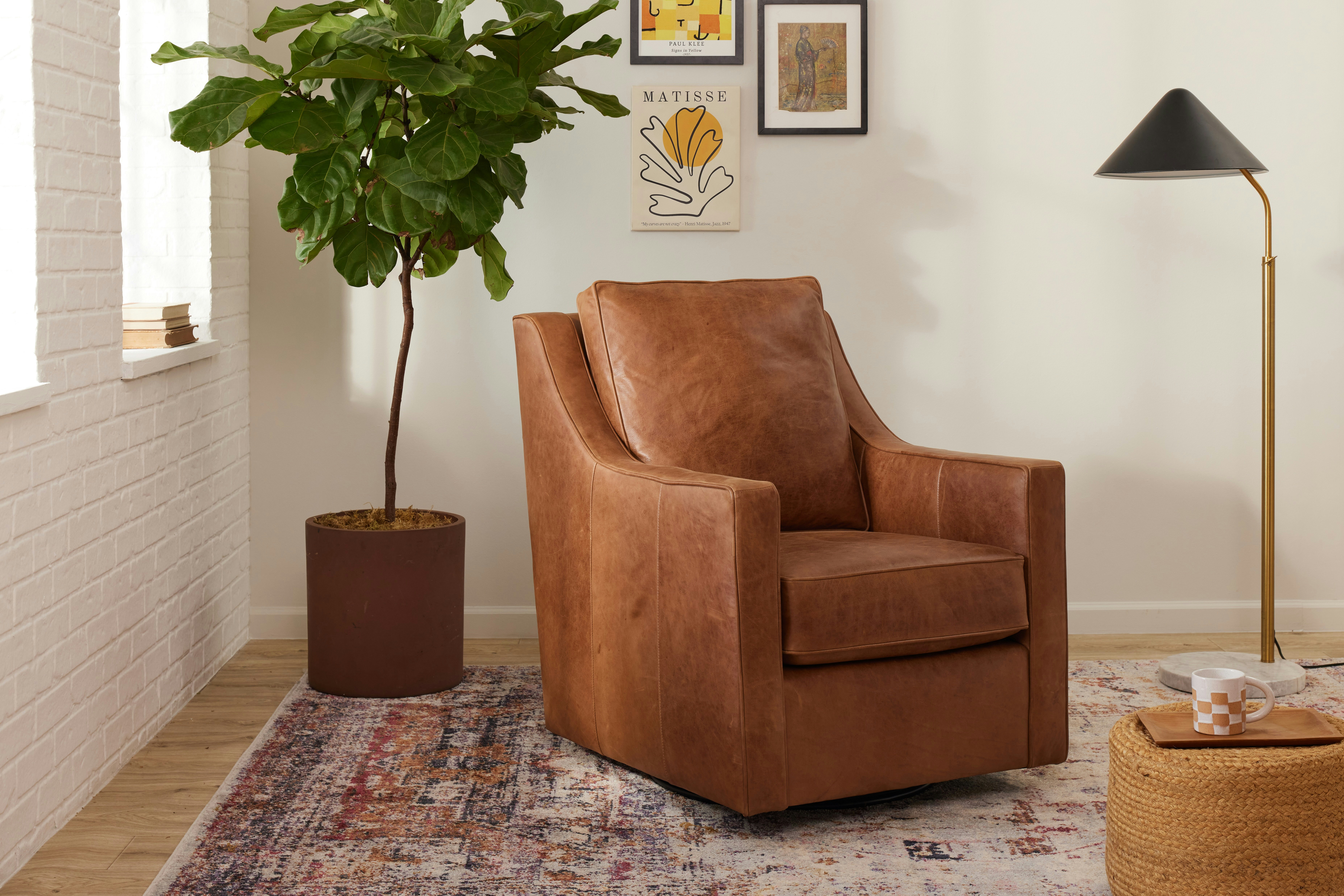 Cooper Leather Swivel Glider Chair
