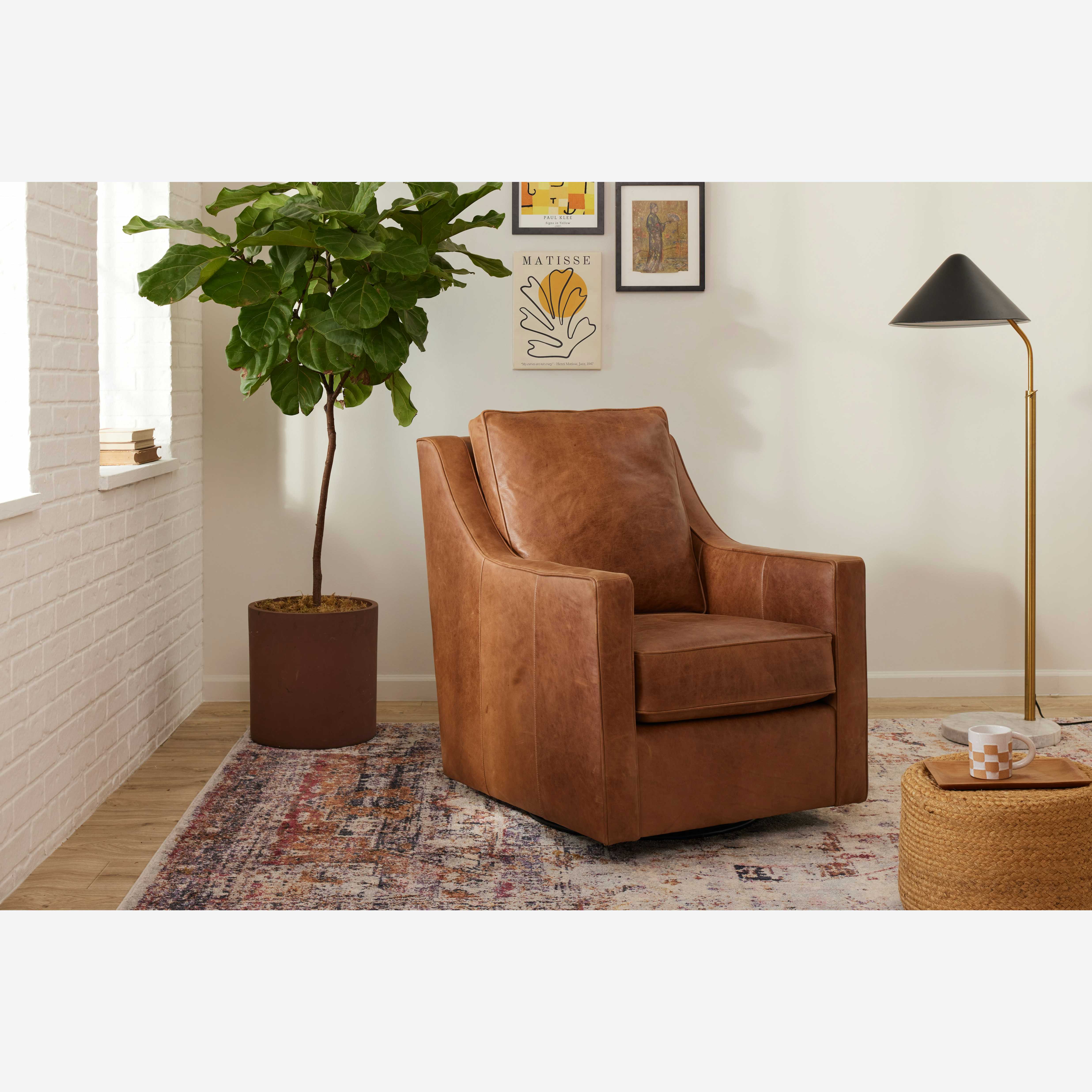 Cooper Leather Swivel Glider Chair Joybird