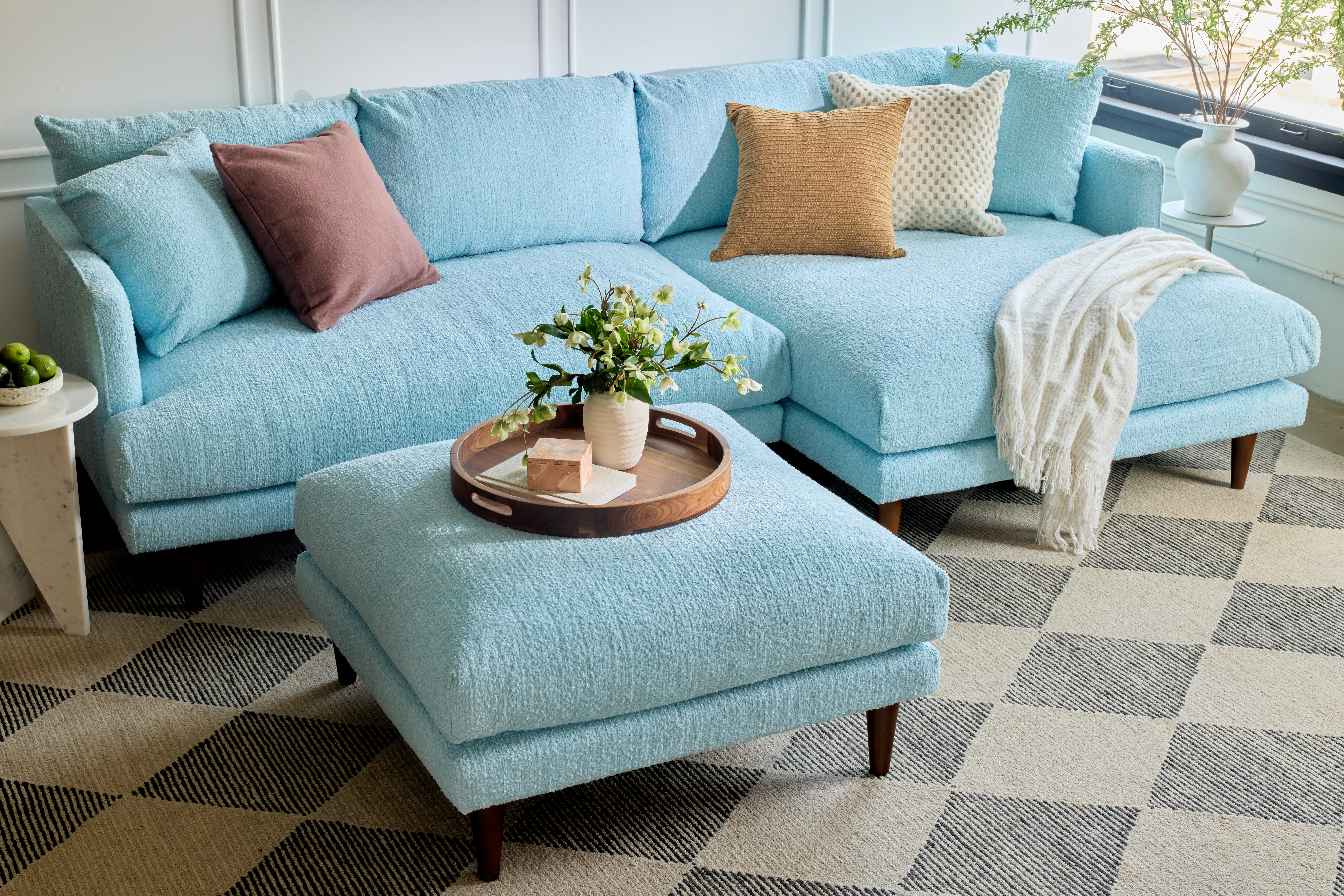 Lewis Sectional with Ottoman Karina Aquatic
