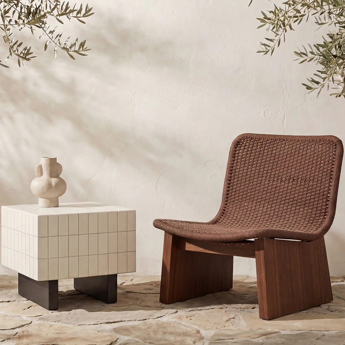 Ferris Outdoor End Table Cream