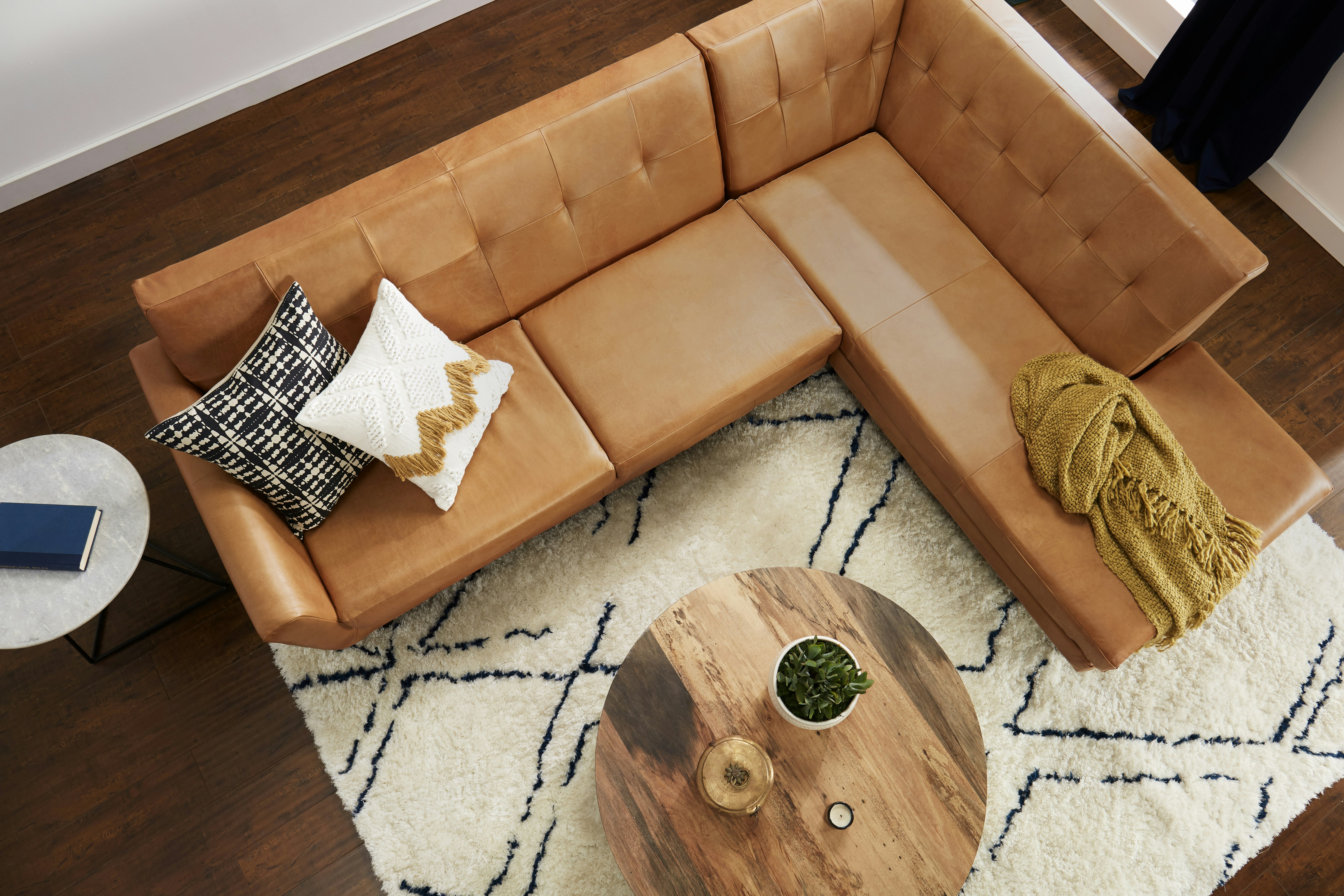 Hughes Leather Bumper Sectional Santiago Camel