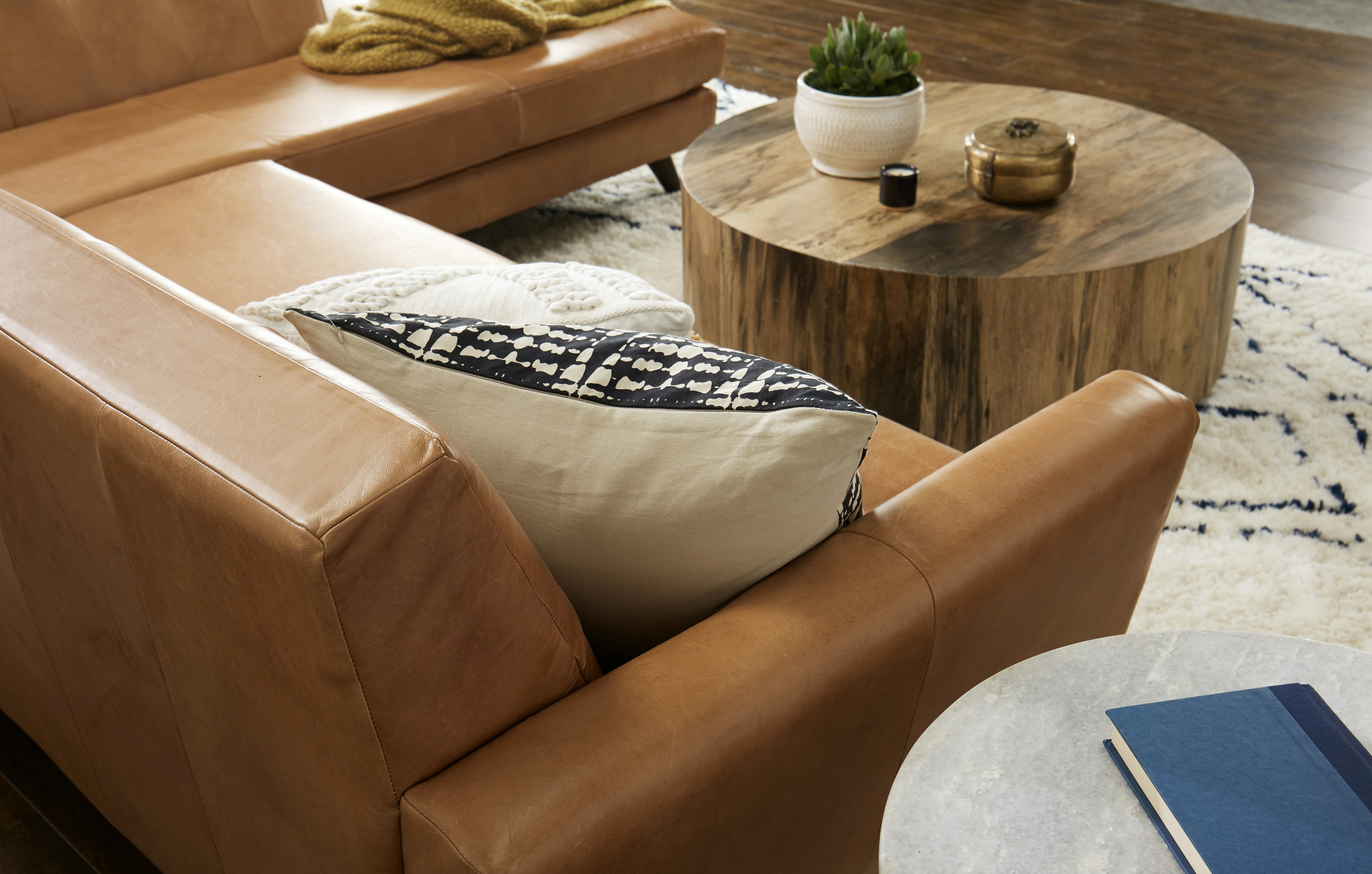 Hughes Leather Bumper Sectional Santiago Camel