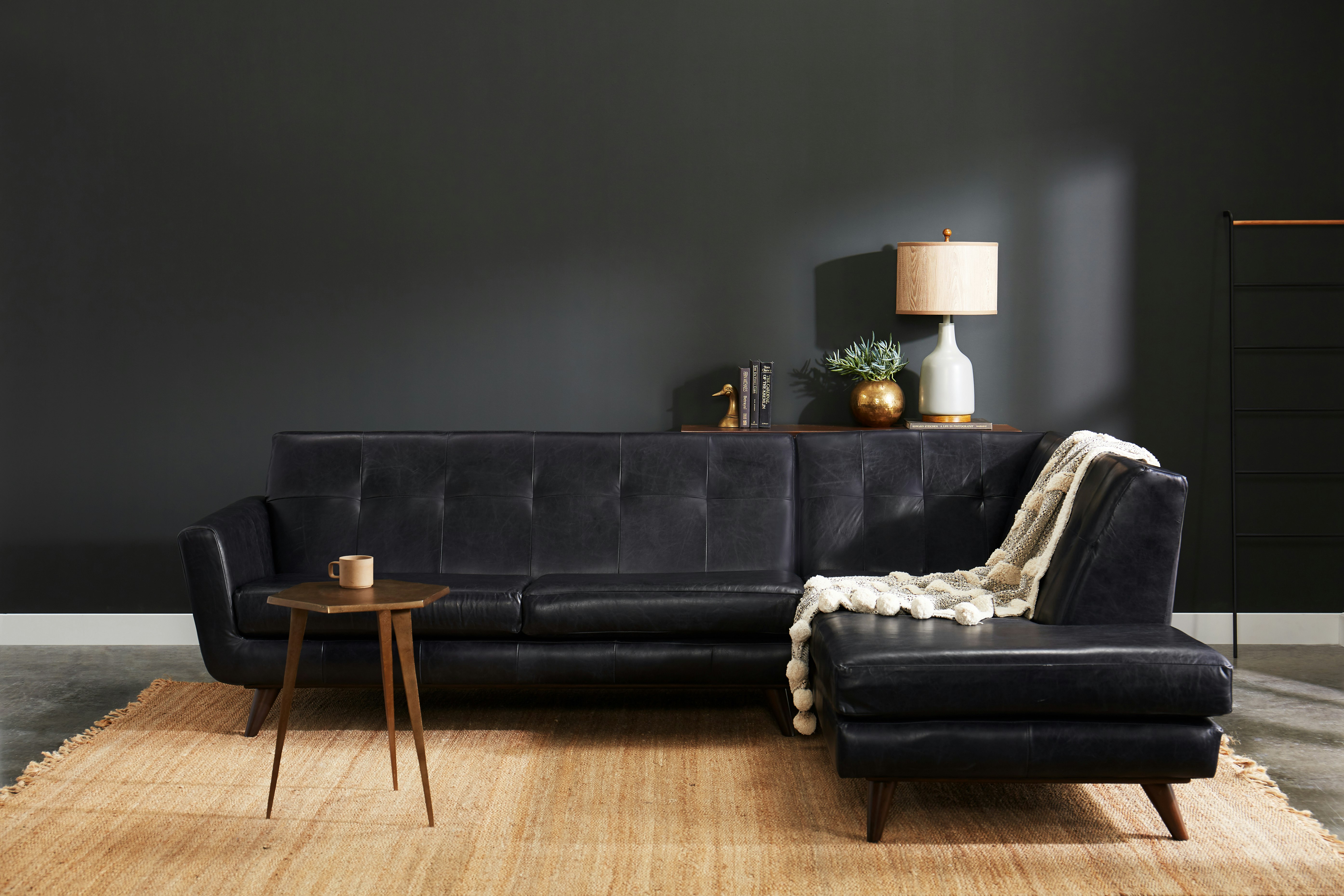 Hughes Leather Bumper Sectional Santiago Steel