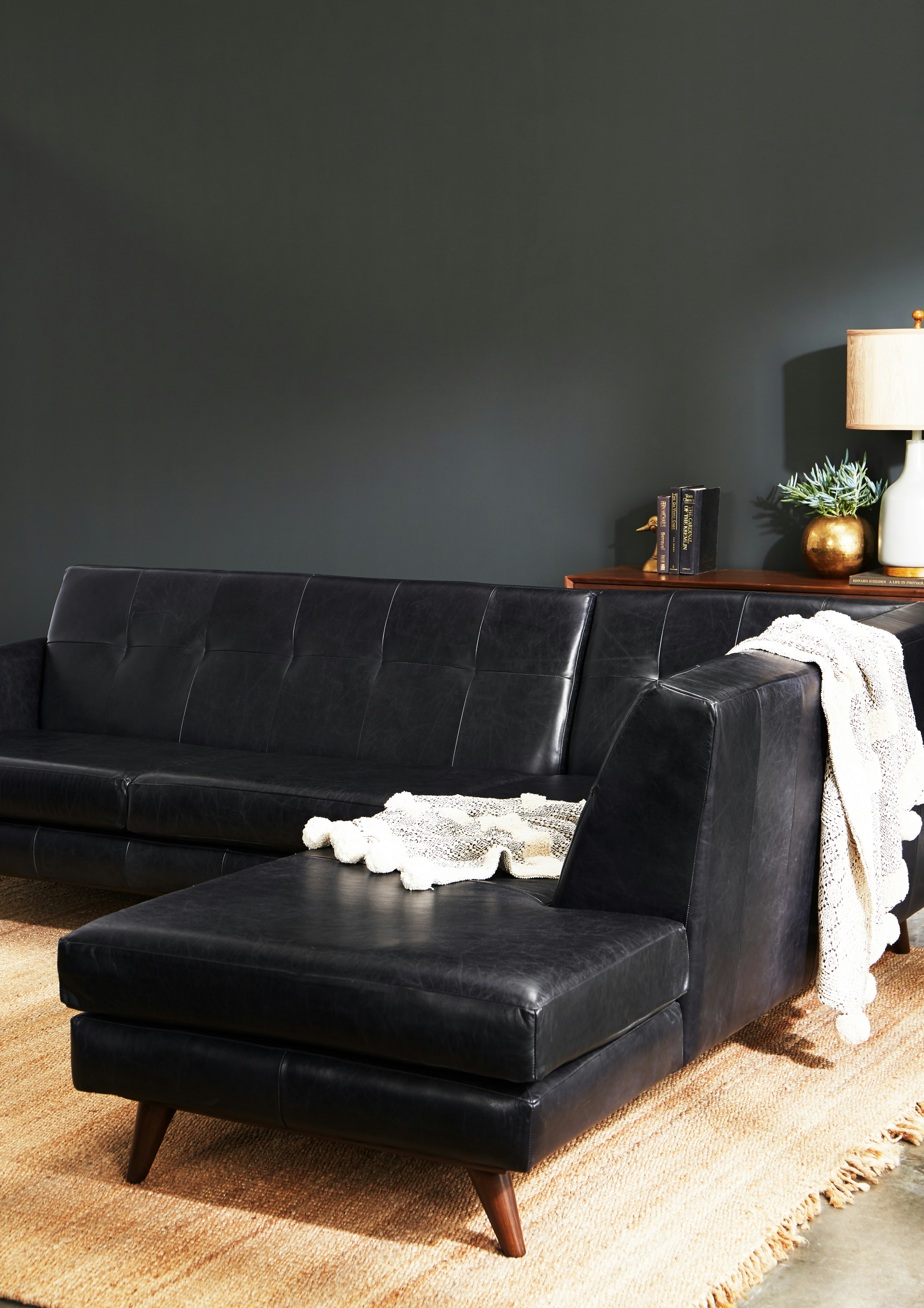 Hughes Leather Bumper Sectional Santiago Steel