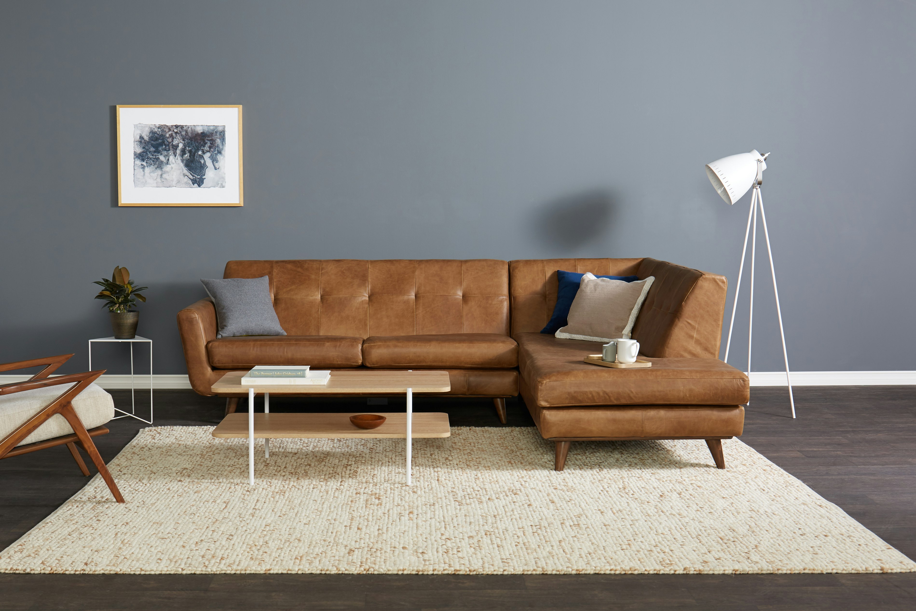 Hughes Leather Sectional with Bumper Santiago Ale