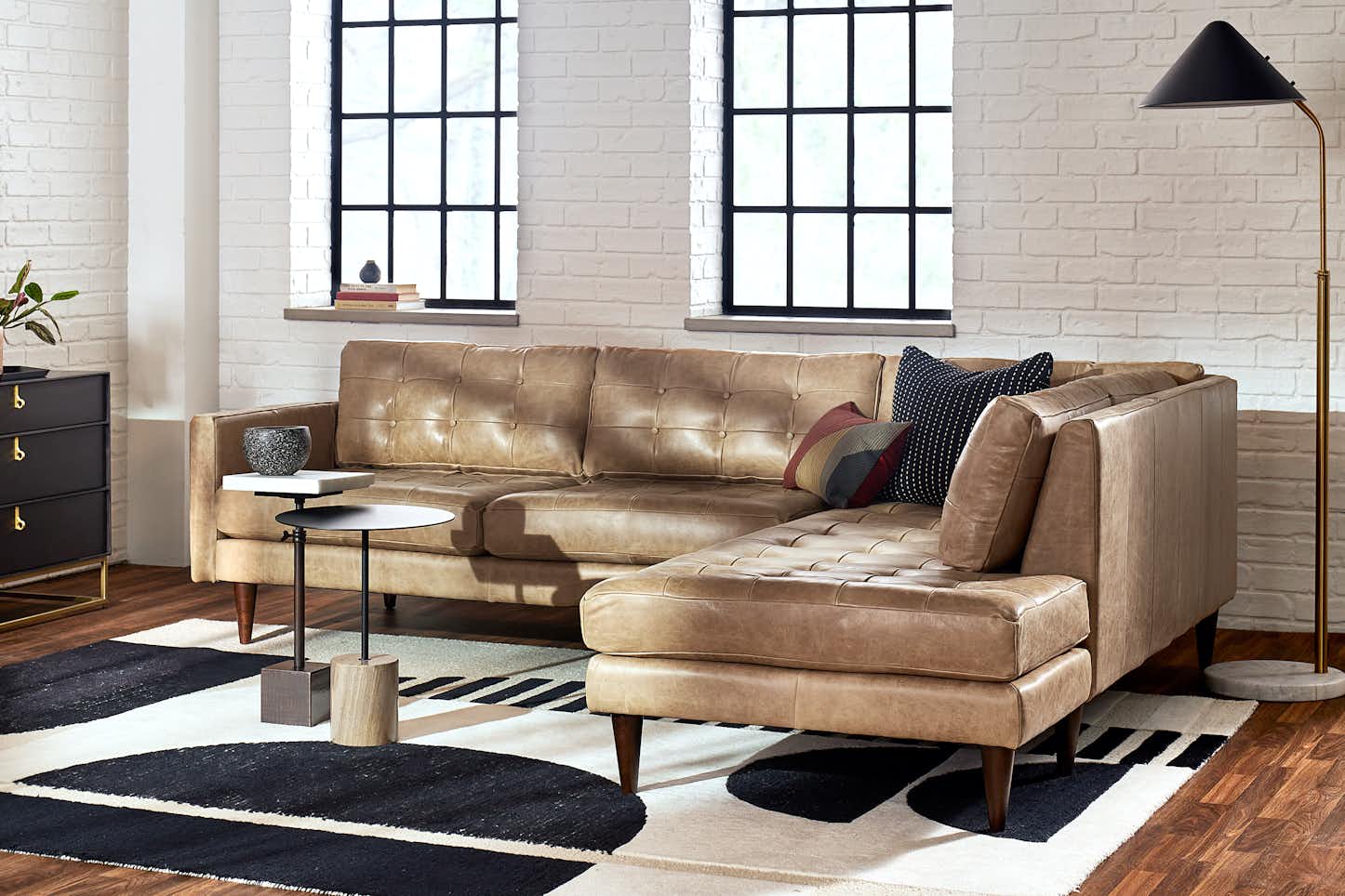 Eliot Leather Sectional with Bumper (2 piece) | Joybird