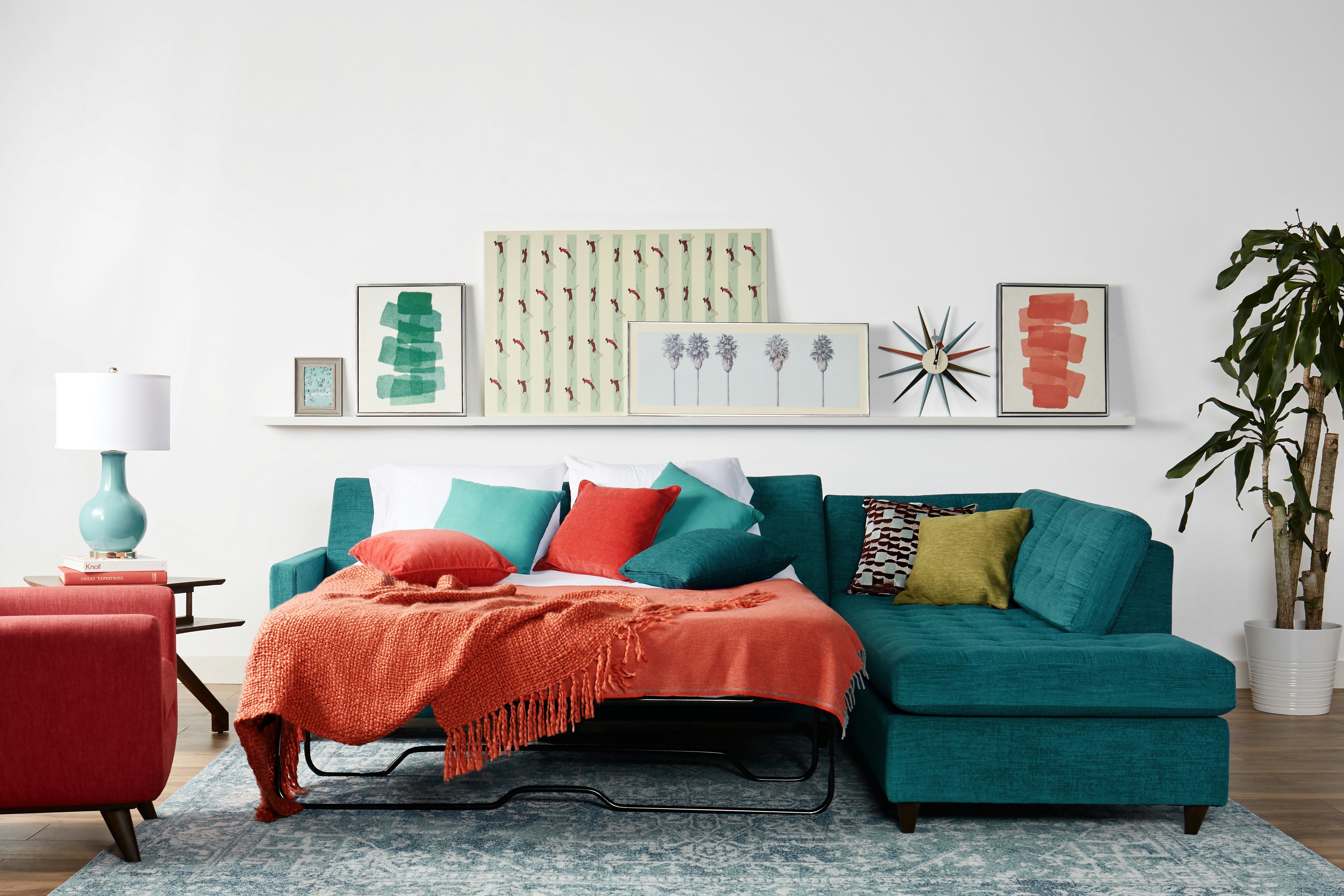 Eliot Bumper Sleeper Sectional Lucky Turquoise