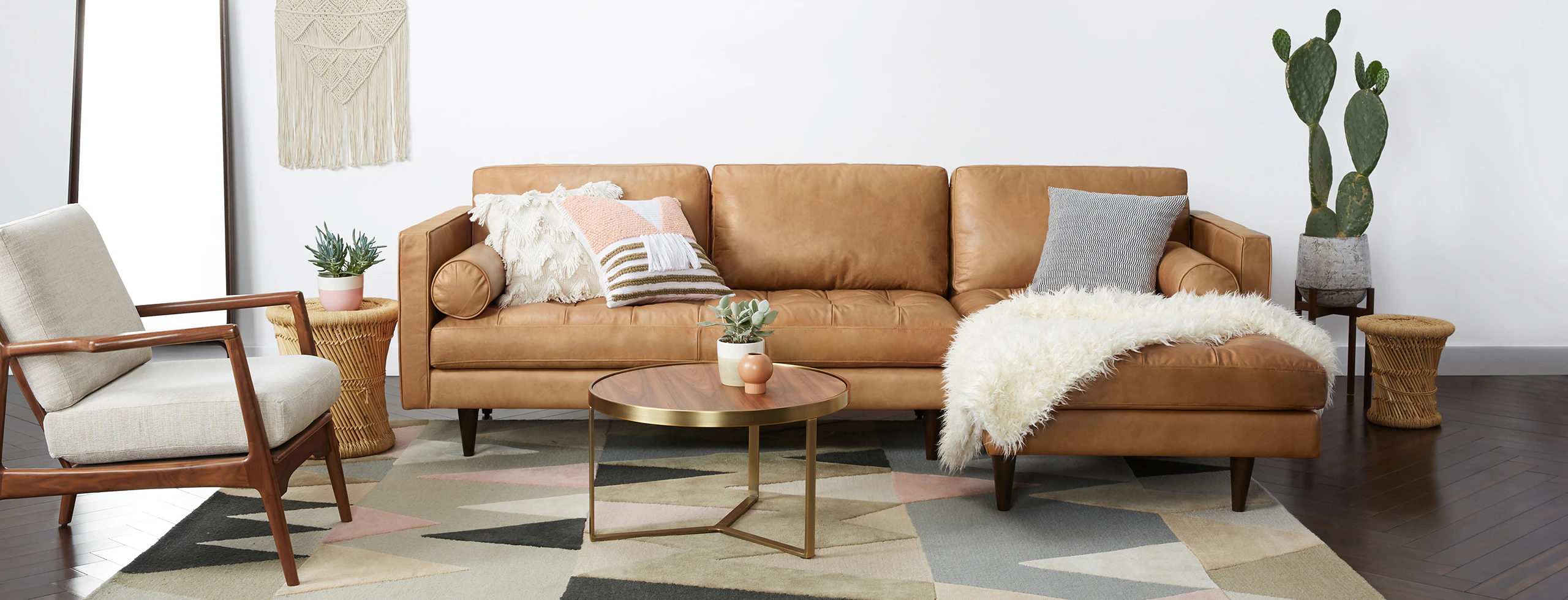 Briar Leather Bumper Sectional Santiago Camel