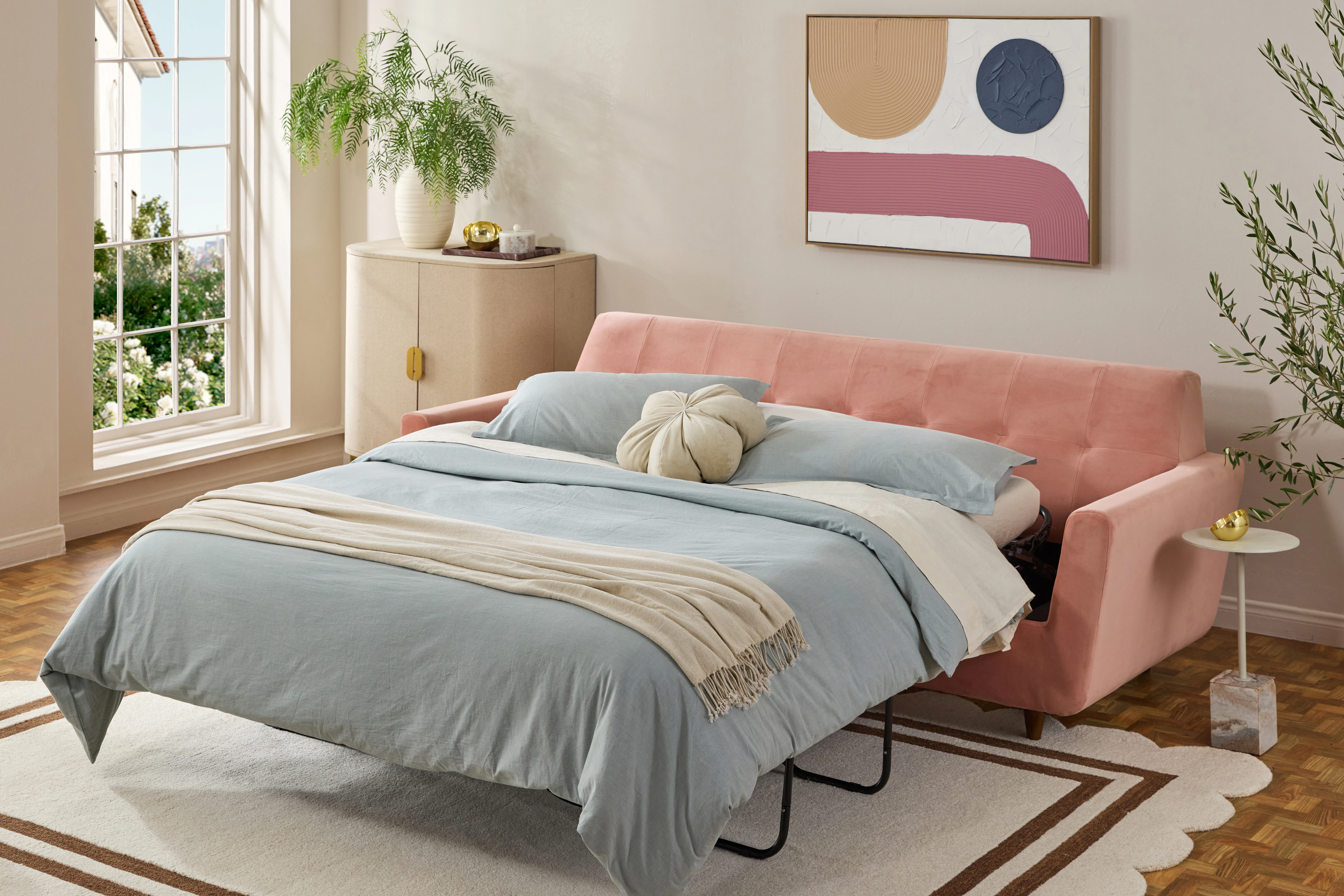 Hughes Sleeper Sofa Ottoman Royal Blush
