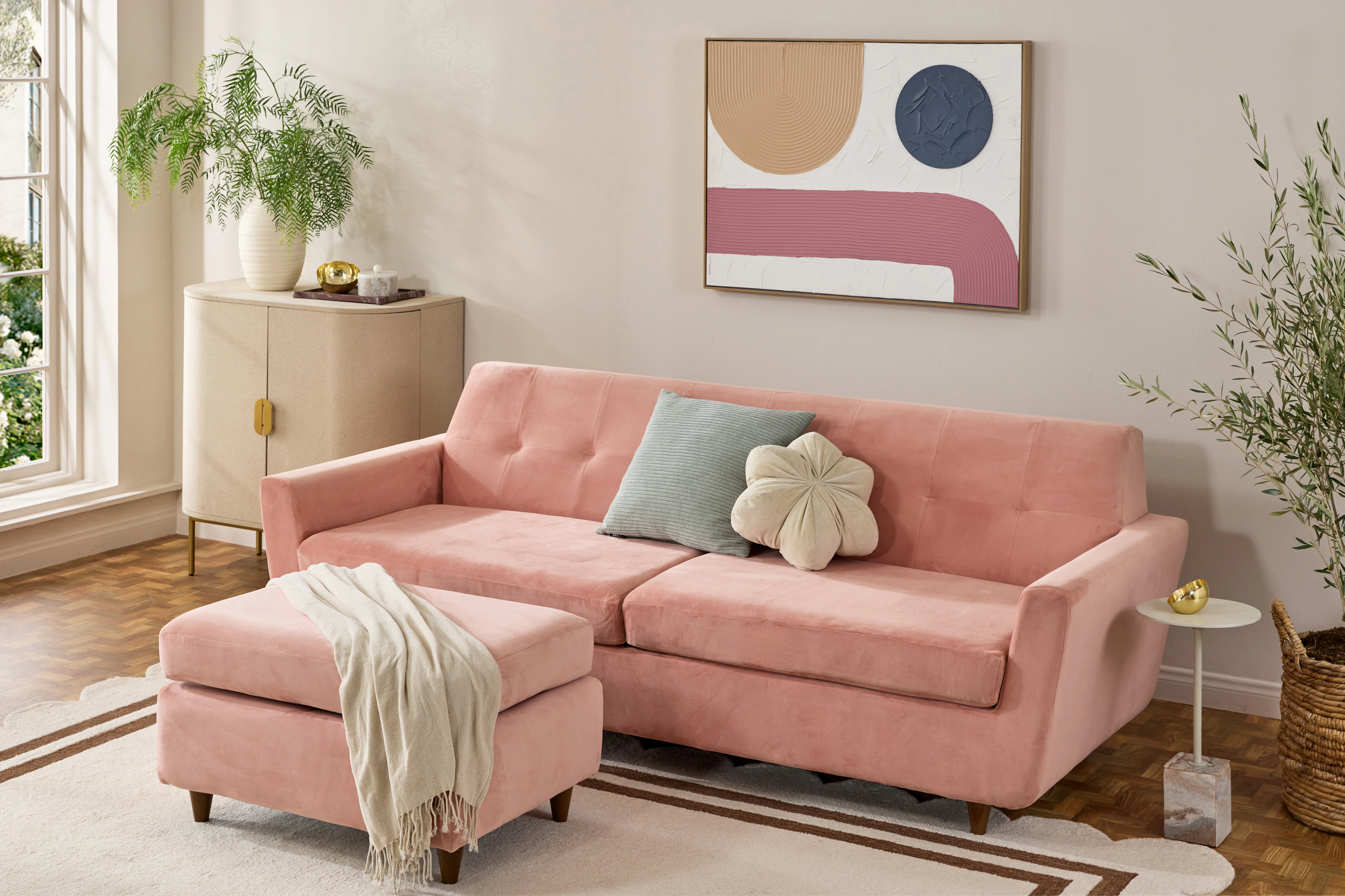 Hughes Sleeper Sofa Ottoman Royal Blush