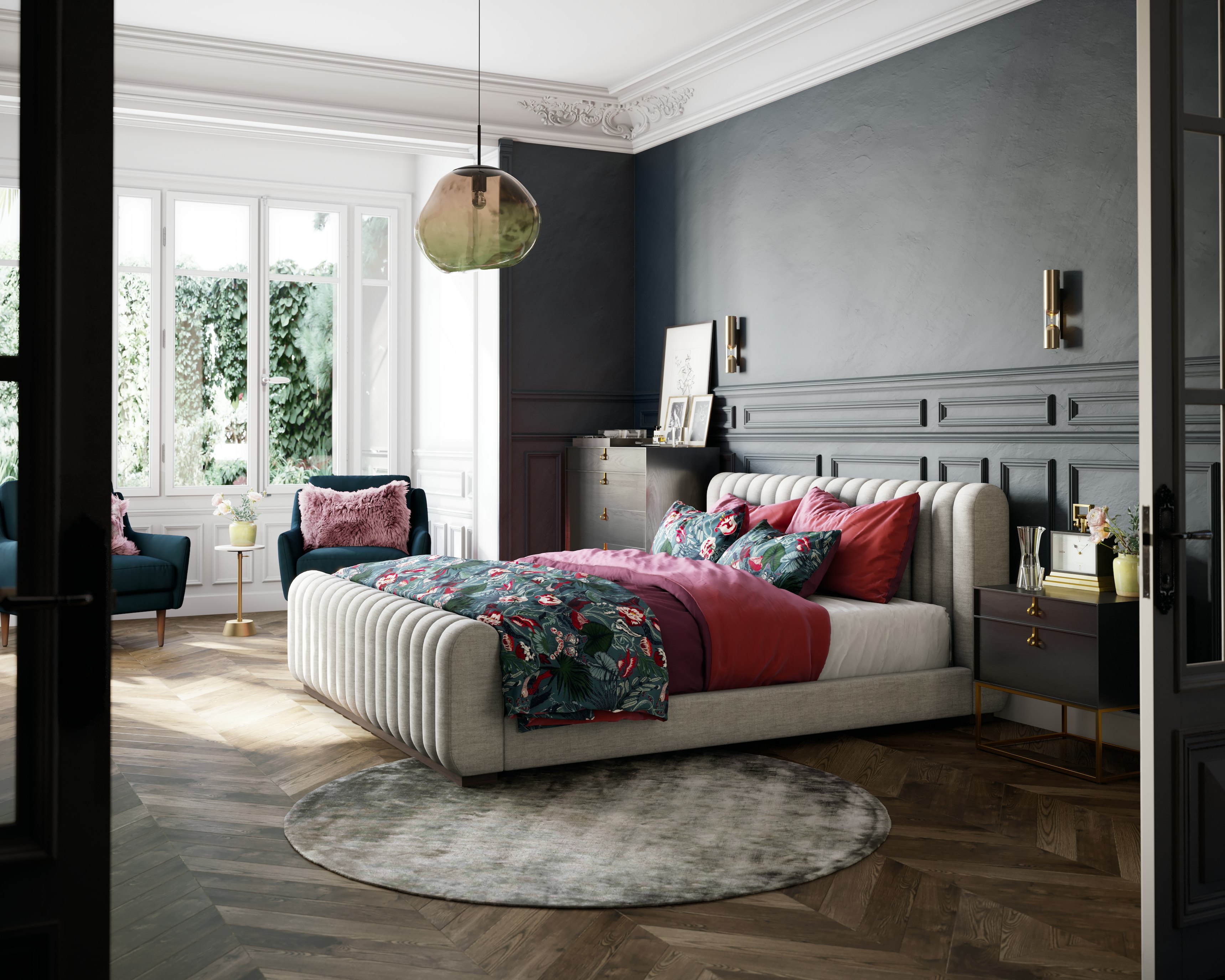 Camille bed sunbrella premier fog scene Main final