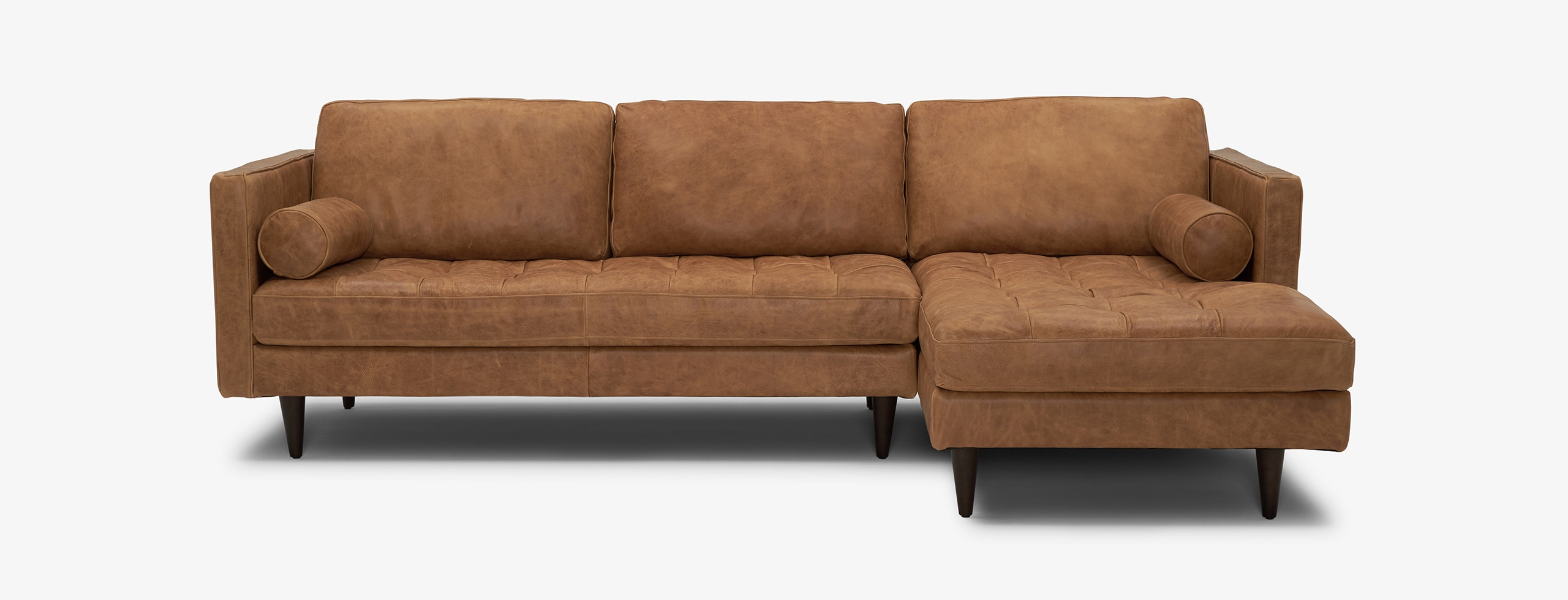 Brown Briar Mid Century Modern Leather Sectional Sofa Santiago Ale Mocha Right