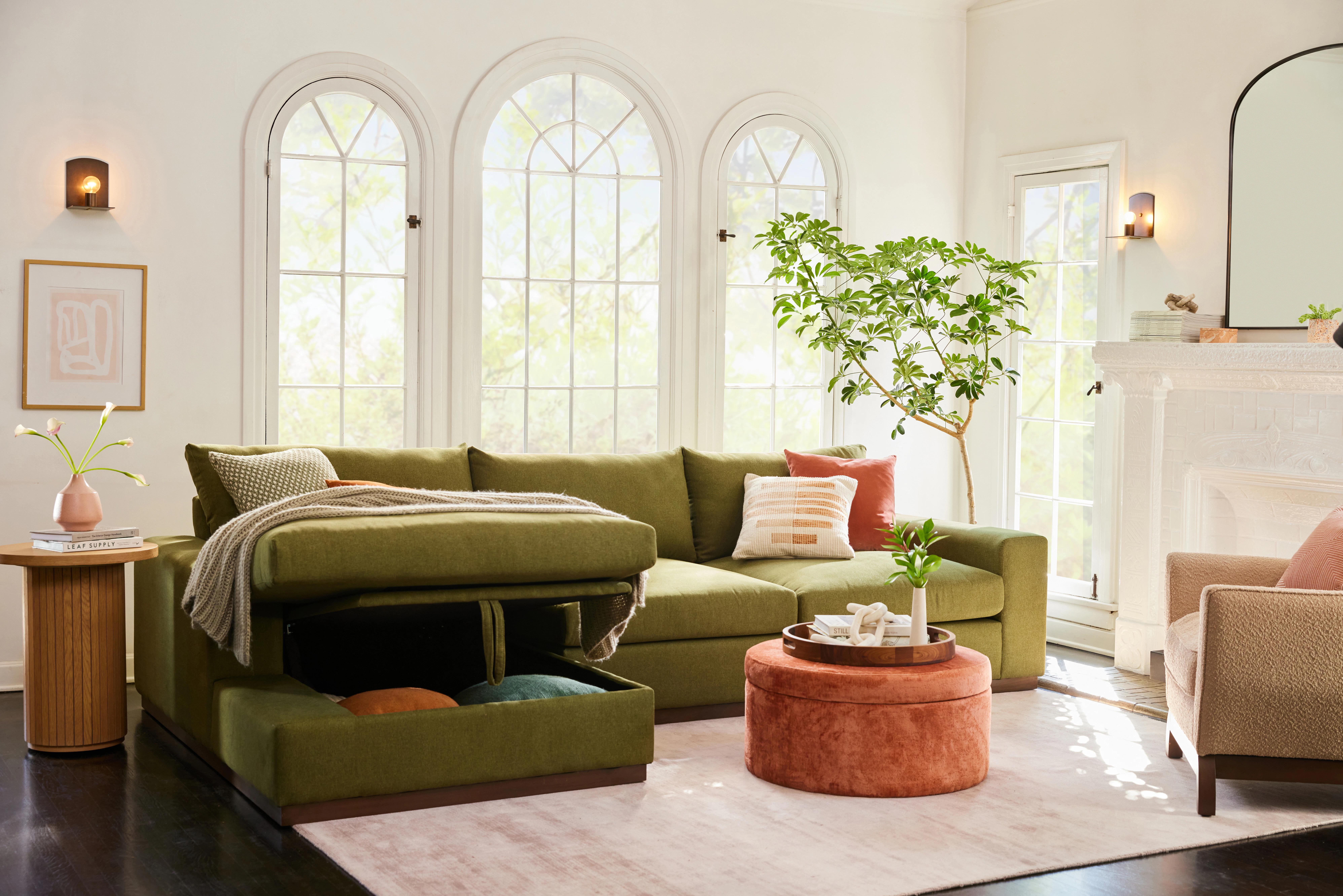 Holt sectional with storage faithful olive 013020241042