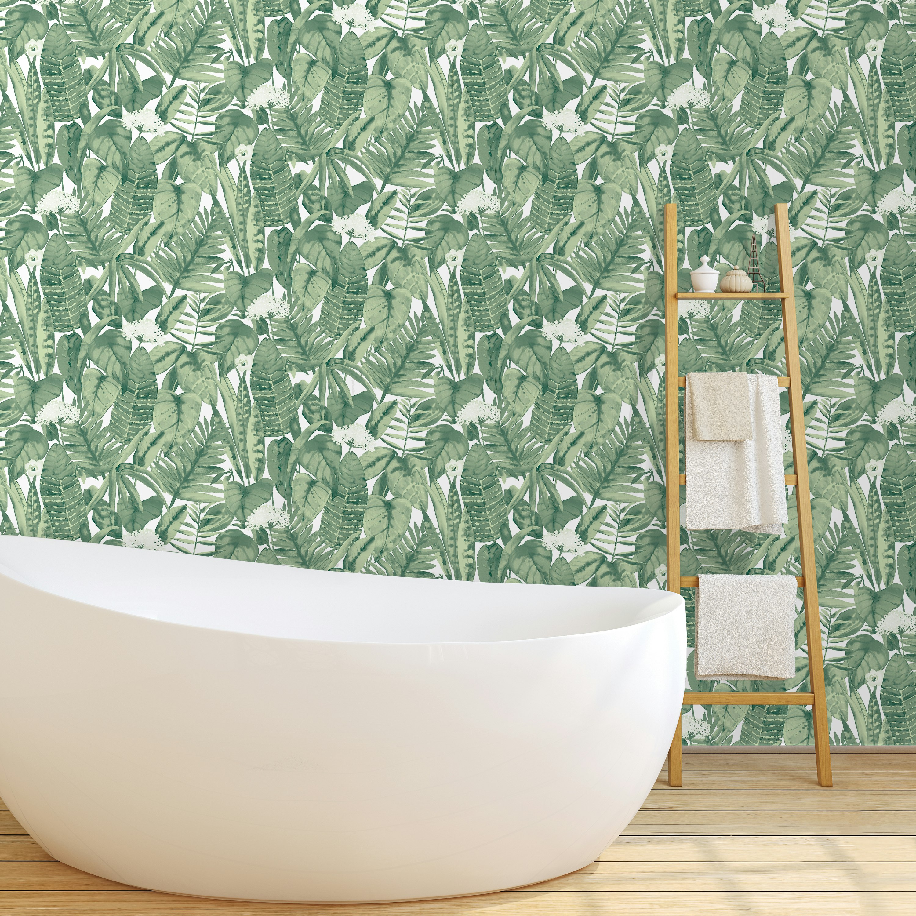 Tropical JungleGreen Tempaper bathroom