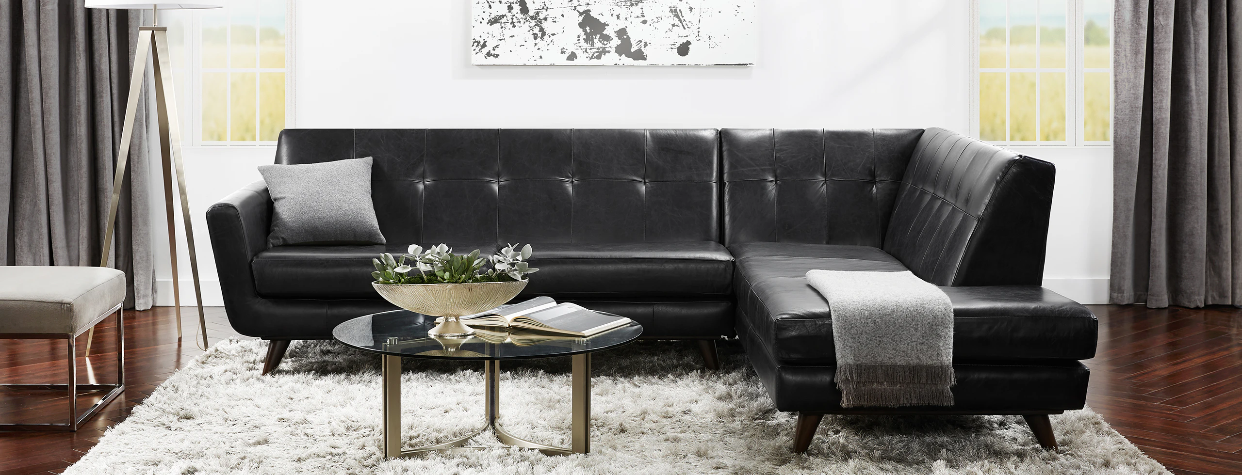 Hughes Leather Sectional Santiago Steel