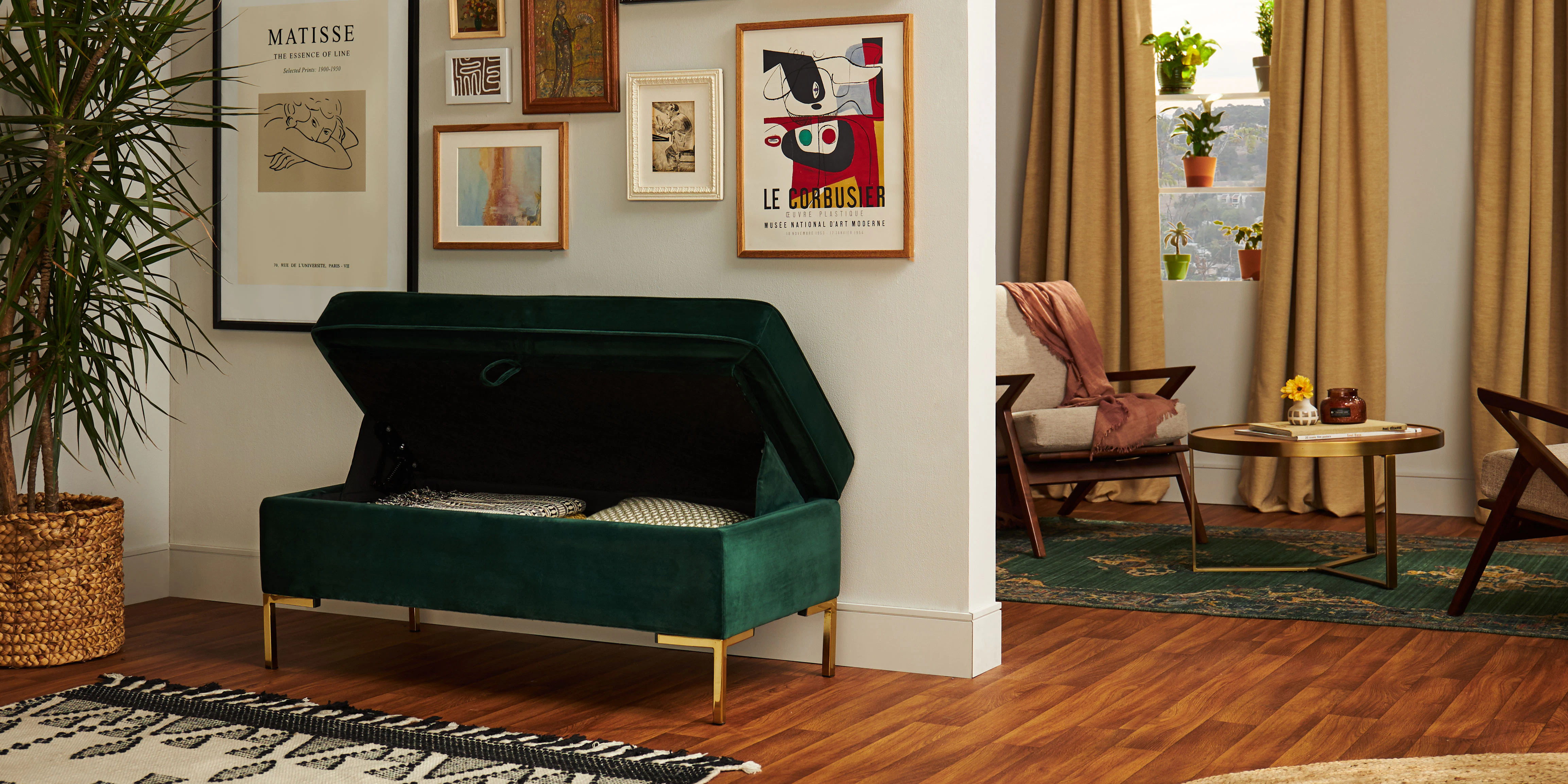 Calm Days Dee Bench With Storage Royale Evergreen Hero Open Window