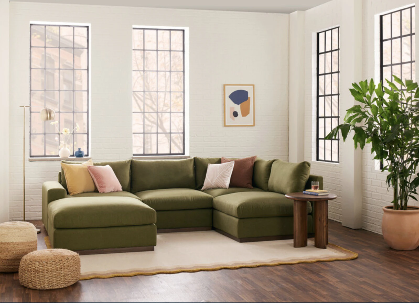 holt armless sofa bumper sectional faithful olive