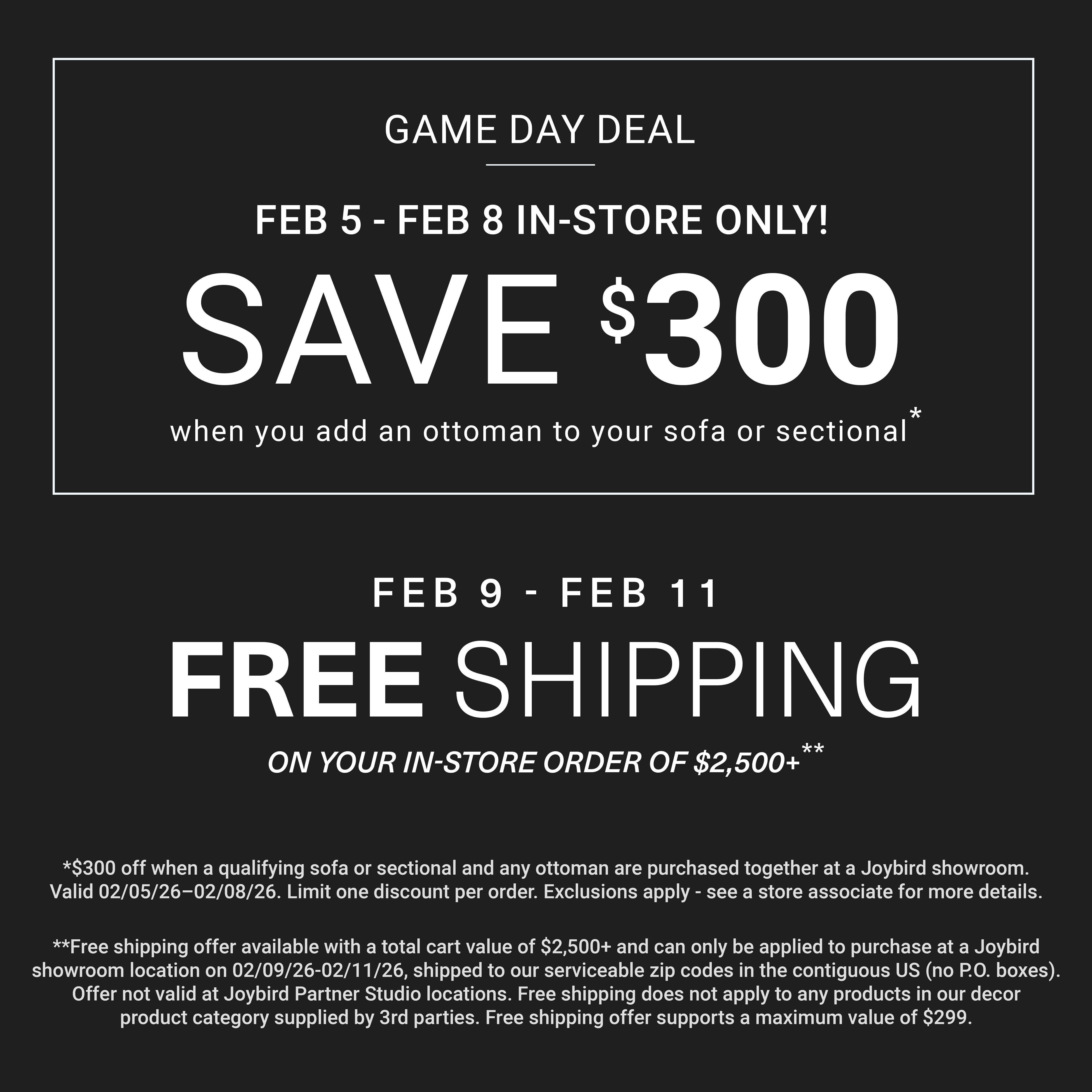 Game Day Sale and Free Shipping