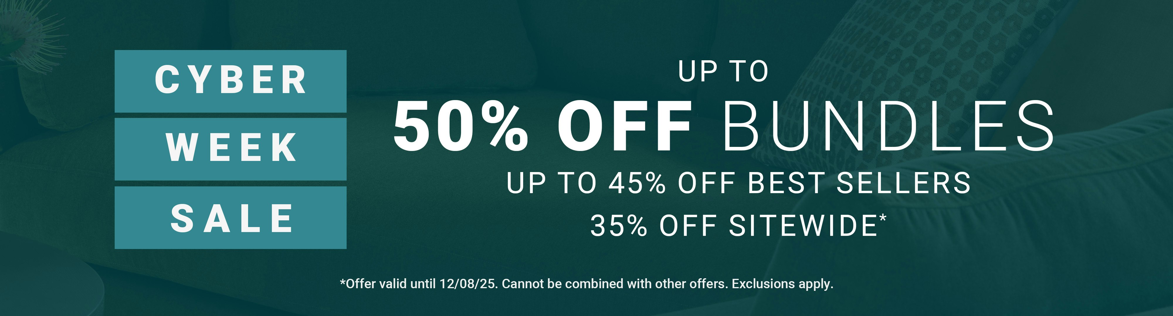 Cyber Week Sale Banner over cropped Joybird sofa image