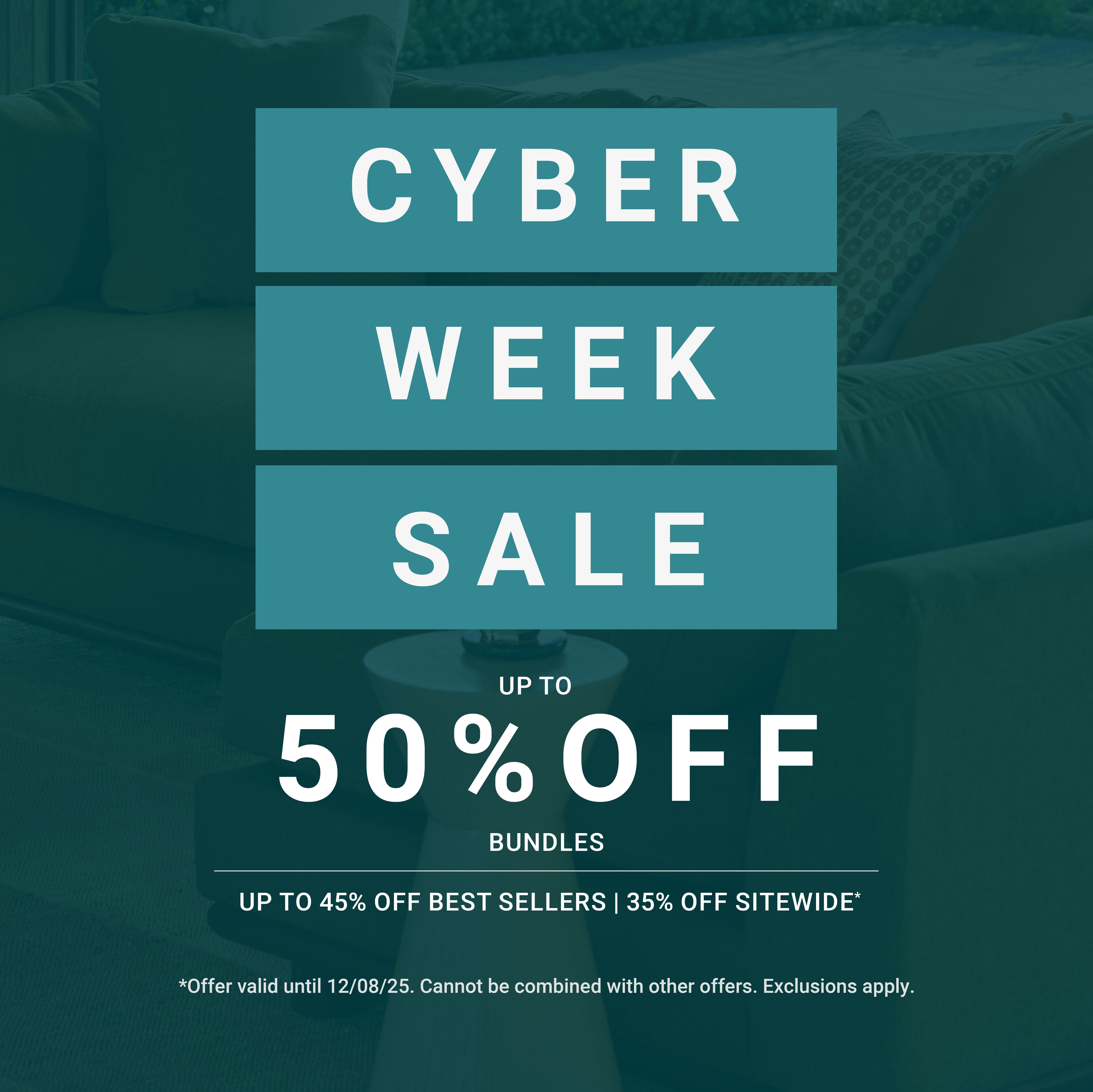 Cyber Week Sale Banner over cropped Joybird sofa image